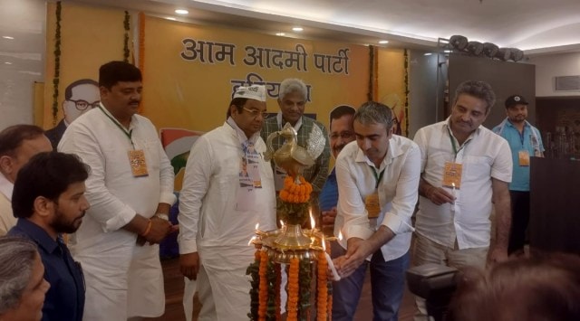 Rajya Sabha MP Sushil Gupta at AAP's Prashikshan Shivir in Gurgaon. (Express Photo)