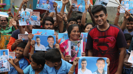 Achinta Sheuli's family celebrates in Deulpur. (Express Photo: Partha Paul)