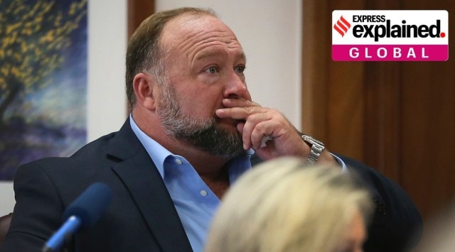 Alex Jones during trial at the Travis County Courthouse in Austin, Wednesday Aug. 3, 2022. (Briana Sanchez/Austin American-Statesman via AP, Pool)