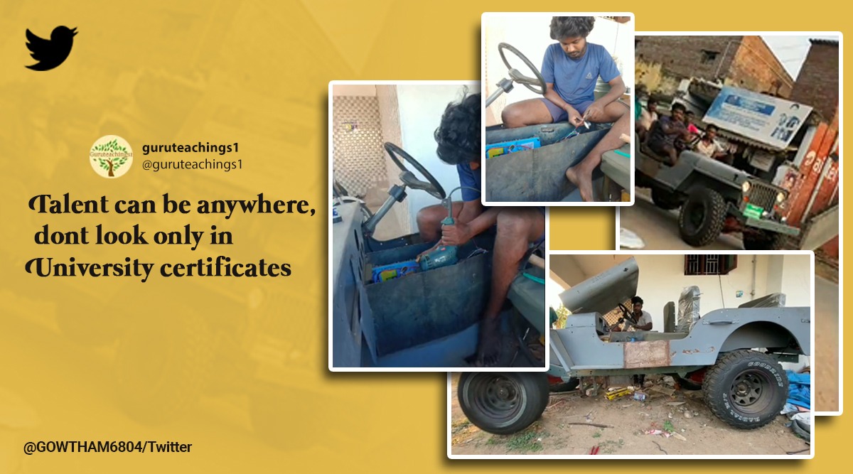 Anand Mahindra, Anand Mahindra A Gowtham, Anand Mahindra youth self made jeep, Tamil nadu youth makes home made electric jeep, Home made electric jeep Anand Mahindra, Indian Express