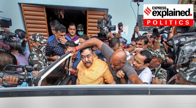 Trinamool Congress leader Anubrata Mandal after his arrest by the CBI in connection with a cattle smuggling case, at Bolpur in Birbhum district of West Bengal, Thursday, Aug 11, 2022. (PTI Photo)   