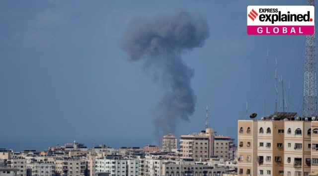 Smoke rises following Israeli airstrikes on a building in Gaza City, Saturday, Aug. 6, 2022. (AP Photo/Hatem Moussa)