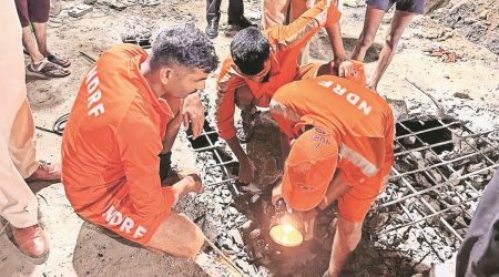 NDRF team carries out rescue operation. (Express Photo)