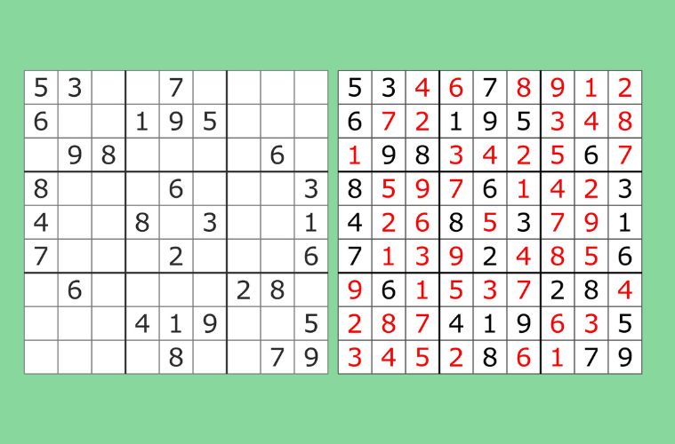 classic sudoku grid on left with solution on right