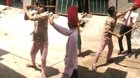 punjab couple beat mc employee, punjab couple viral video,