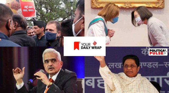 (Clockwise) Congress leader Rahul Gandhi, wearing black clothes, marches towards Rashtrapati Bhawan as part of party’s nationwide protest, US House Speaker Nancy Pelosi and Taiwanese President President Tsai Ing-wen, RBI Governor Shaktikanta Das, BSP leader Mayawati.