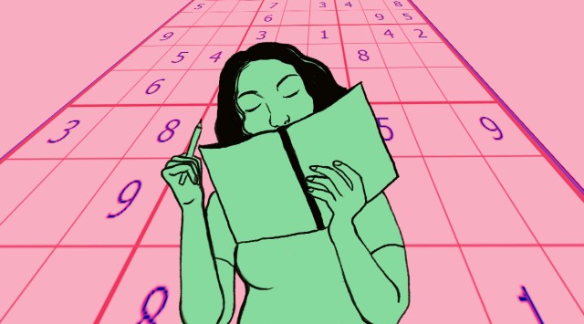 how to solve sudoku a beginners guide. Art shows girl holding a book and pencil with sudoku background.