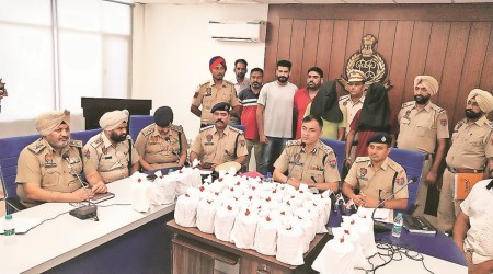 During the press meet of Punjab Police on Sunday. (Express Photo)