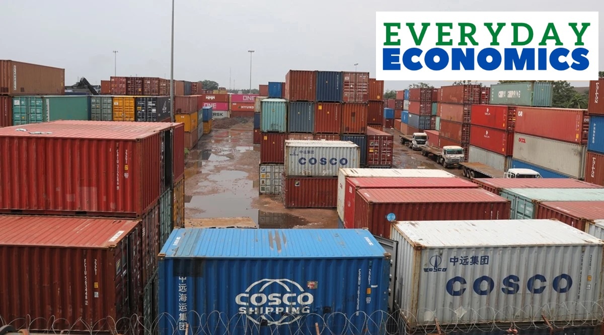 Containers parked at the port area in Garden Reach, Kolkata. (Express Photo: Partha Paul, File)
