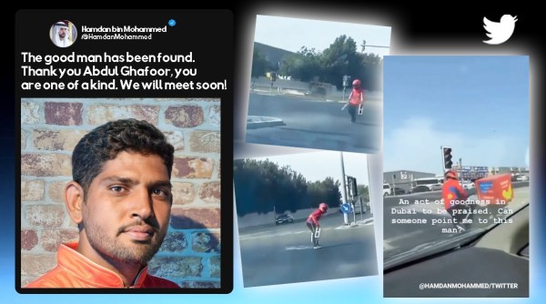 Dubai crown prince praises delivery agent. delivery man moves concrete block from road, Dubai, Dubai Crown Prince, Pakistani delivery agent, indian express