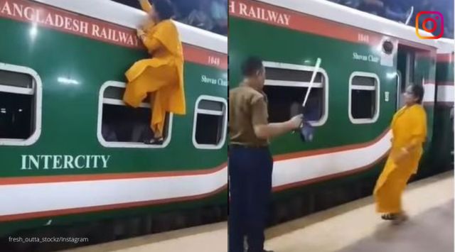 woman climbs on train's roof, Bangladeshi woman tries to climb on train, railway station in Bangaldesh, indian expressThe clip was captioned, "Just another day at a railway station in Bangladesh."