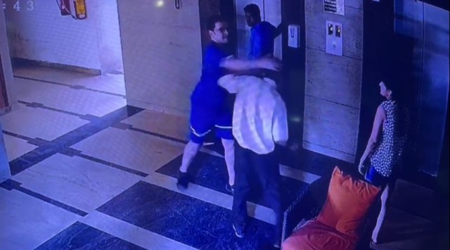 From a video of the Gurgaon society resident slapping a guard. He was arrested and later released on bail.