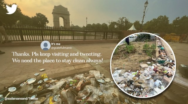 Sudarsan Pattnaik, Sudarsan Pattnaik India Gate garbage, Swachh Bharat Mission India Gate, sand artist Sudarsan Pattnaik garbage India gate, Sudarsan Pattnaik tweets about garbage at India gate, Indian express