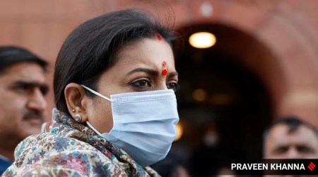 Union Minister Smriti Irani outside Parliament in New Delhi. (Express file photo)