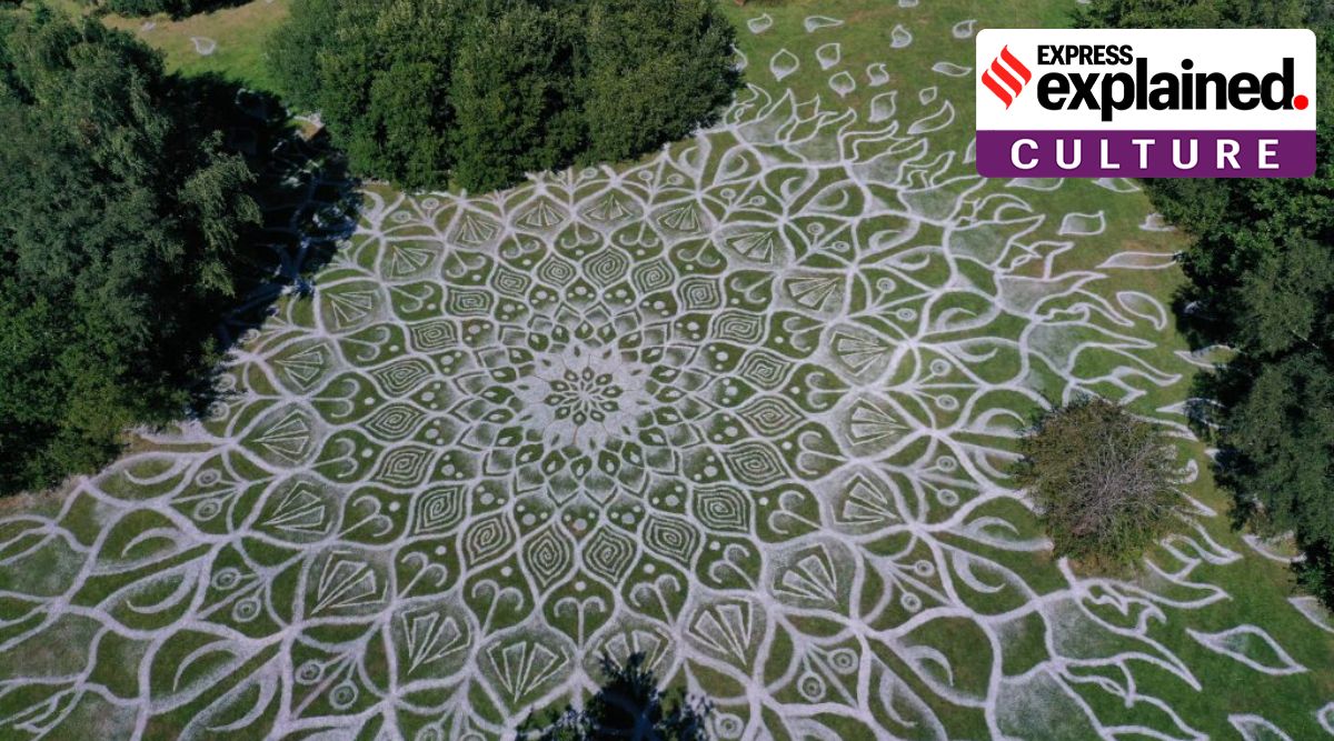 A mandala the size of one and a half football pitches has been created by artist James Brunt at the Halewood Park Triangle with materials such as leaves and rocks. (Source: cultureknowsley.co.uk)