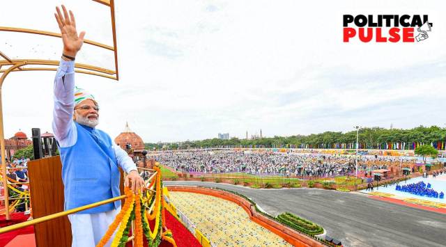 Prime Minister Narendra Modi after addressing the Nation on the occasion of the 76th Independence Day from the ramparts of Red Fort, in New Delhi. (PTI Photo)