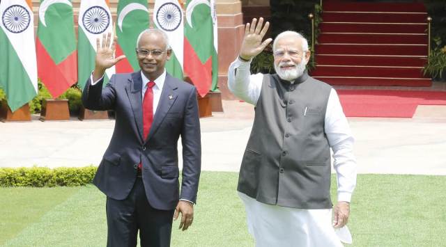 Prime Minister Narendra Modi with Maldives President Ibrahim Mohamed Solih in New Delhi on Tuesday. (Express photo by Anil Sharma)
