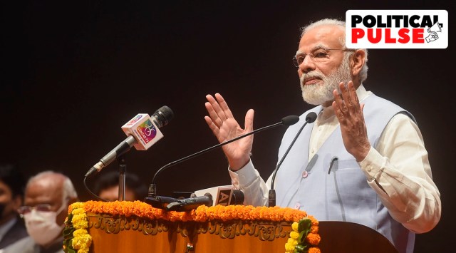 Prime Minister Narendra Modi speaks during a farewell function organised for Outgoing Vice President M. Venkaiah Naidu (PTI Photo/Arun Sharma)