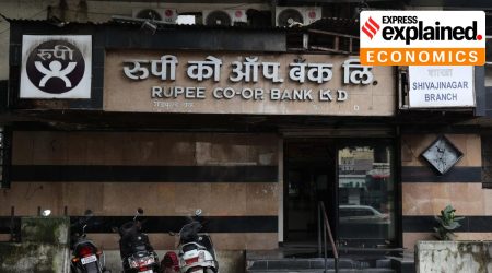 A branch of Rupee Cooperative Bank in Pune's Shivajinagar. (Express Photo: Oshwin Kadhao)