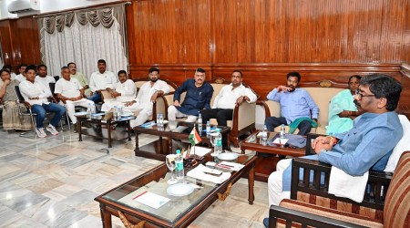 Jharkhand Chief Minister Hemant Soren chairs a meeting of United Progressive Alliance (UPA) legislators, in Ranchi. (PTI Photo)