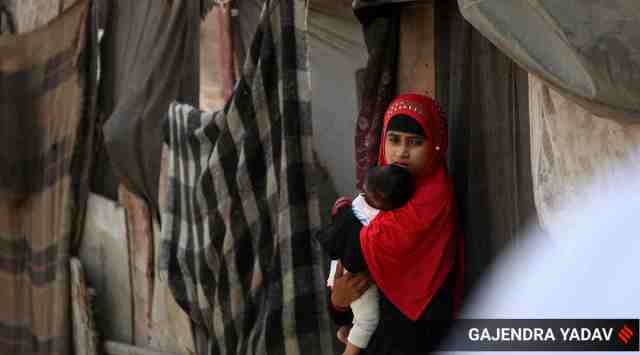 At a Rohingya refugee camp in Delhi. (Express Photo: Gajendra Yadav, File)