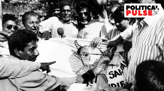 Mumbai Regional Muslim league demonstration against Salman Rushdie who had come to India at Azad Maidan in 2000. (Express archive photo)

