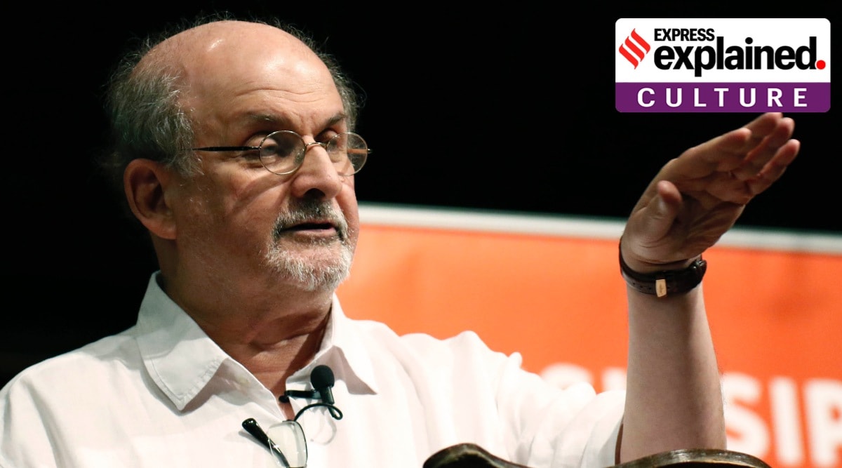 Author Salman Rushdie delivers a talk during the Mississippi Book Festival, in Jackson, Miss., on Aug. 18, 2018. (AP Photo/Rogelio V. Solis, File)