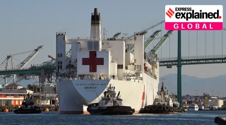 The USNS Mercy hospital ship enters the Port of Los Angeles, March 27, 2020. The Solomon Islands government on Wednesday, Aug. 31, 2022, asked countries to not send naval vessels to the South Pacific nation until approval processes are overhauled. The U.S. Navy hospital ship USNS Mercy is currently in Honiara. (AP Photo)