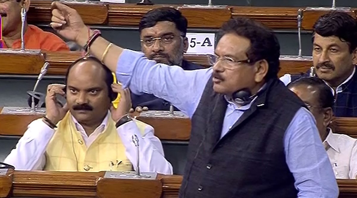 Union MoS for Law and Justice S P Singh Baghel speaks in the Lok Sabha during ongoing Monsoon Session of Parliament,  in New Delhi, Friday, Aug. 5, 2022. (Sansad TV/PTI Photo)