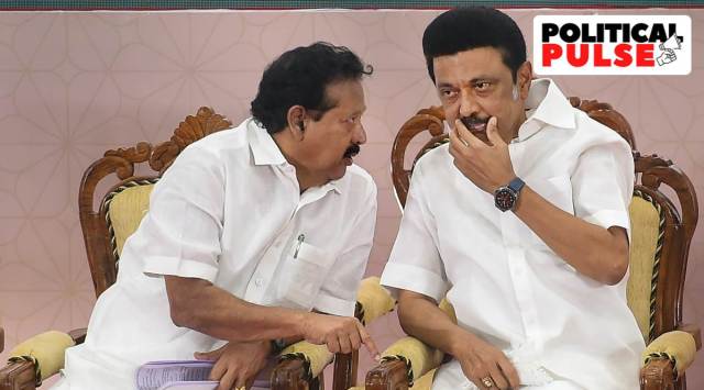 Tamil Nadu Chief Minister MK Stalin along with TN Minister for Higher Education K. Ponmudy at an event of 'Naan Mudhalvan' scheme, in Chennai, Monday, Aug. 29, 2022. (PTI Photo/R Senthil Kumar)