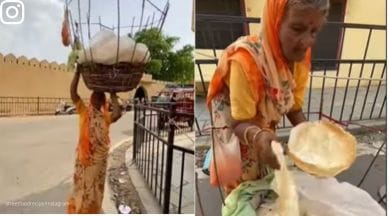 woman selling papads, papads, elderly woman selling papad, street seller, old woman selling papad, indian express