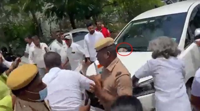 Since morning, a large number of BJP cadres had gathered near the airport as the party’s state president, K Annamalai, was expected to arrive to pay tributes to the slain soldier. (Picture courtesy: Screenshot from video)