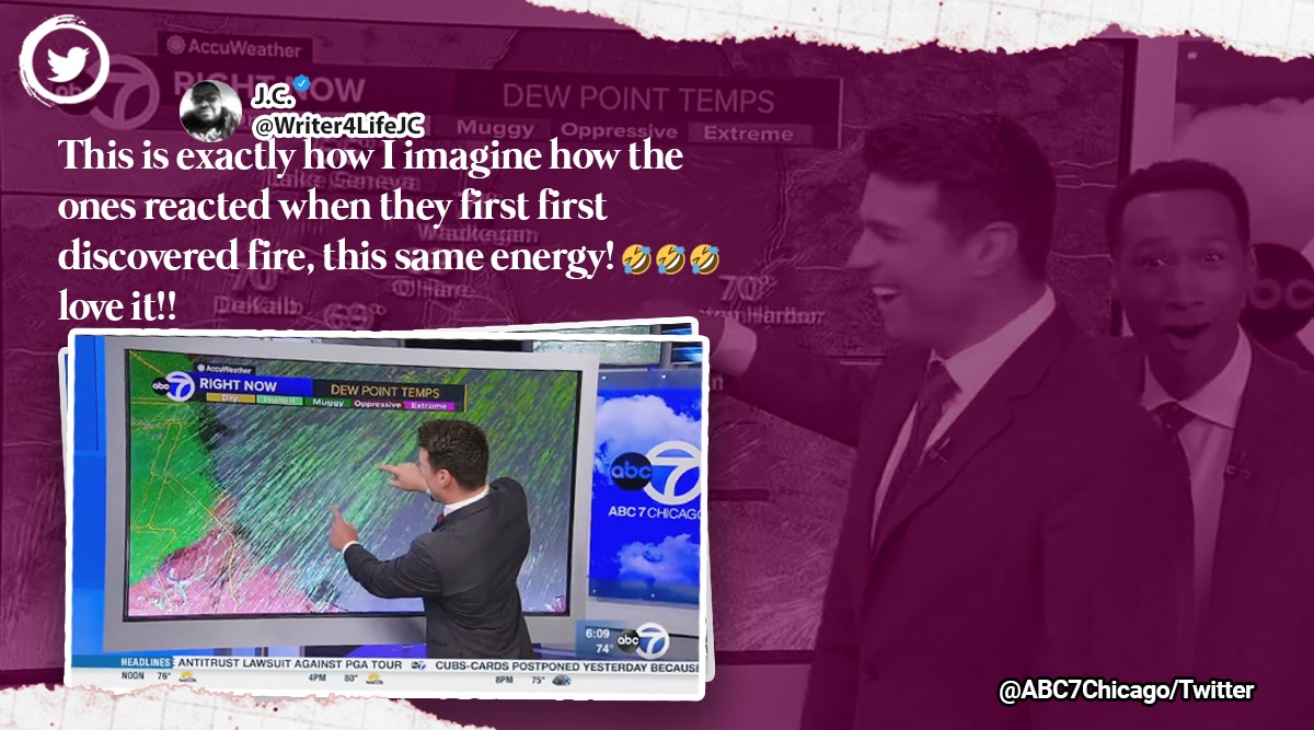 anchor discovers tv touch screen on air, touch screen, ABC meterologist, funny live tv moments, viral video, tv touch screen, indian express