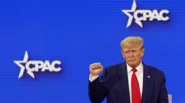 Former President Donald Trump reacts as he leaves after delivering the final remarks during Conservative Political Action Conference (CPAC) at the Hilton Anatole in Dallas, Aug. 6, 2022. (AP/PTI)
