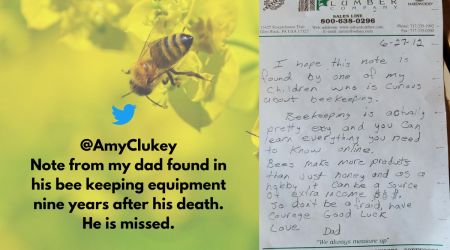 Woman finds 9 year old note left by late father, Viral note about beekeeping, Viral tweets, Viral wholesome tweet beekeeping, Amy Clukey bee keeping note, Indian express
