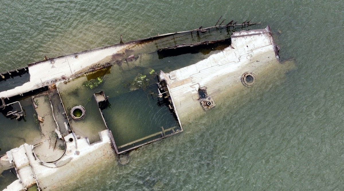 The wreckage of a WWII German warship is seen in the Danube river near Prahovo, Serbia (AP/PTI Photo)