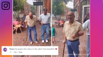 ‘Young at heart’: Elderly man plays hopscotch while holding a walking stick