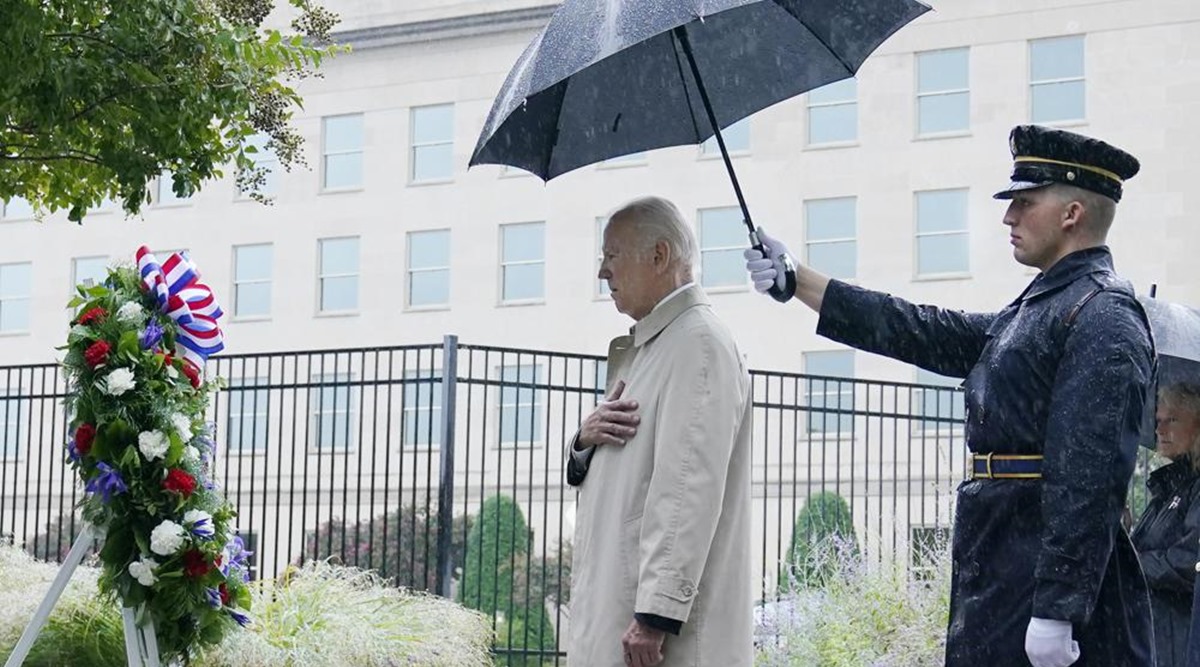 President Joe Biden participates in a wreath laying ceremony while visiting the Pentagon in Washington (AP)