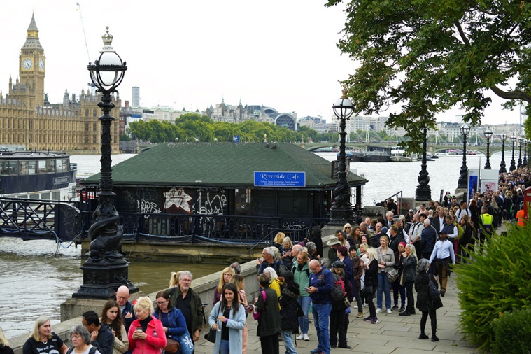 London tourism, tourists in London, Queen Elizabeth II funeral, people taking part in Queen Elizabeth II funeral, royal family fans, guests in London, Queen Elizabeth II fans in London, tourism boost London, indian express news