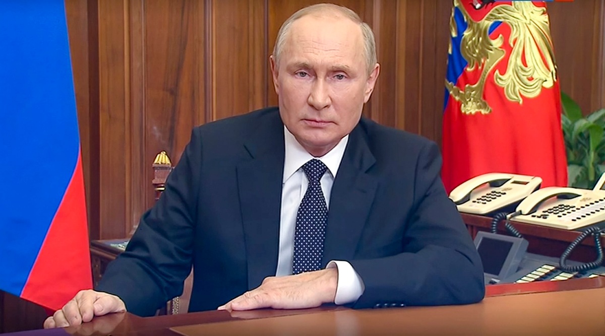 Moscow: In this image made from a video released by the Russian Presidential Press Service, Russian President Vladimir Putin addresses the nation in Moscow, Russia, Wednesday, Sept. 21, 2022. (AP/PTI)