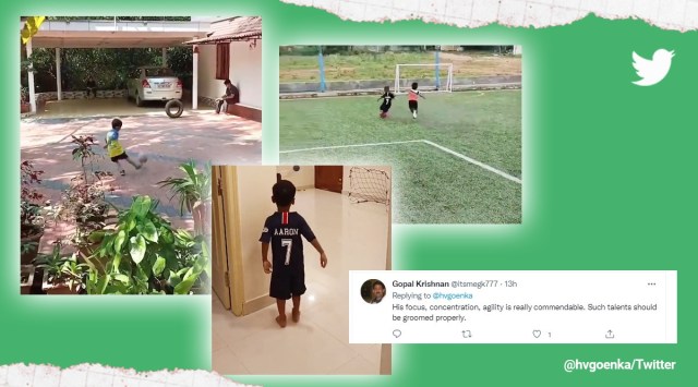 boy who won Toni Kroos Academy challenge, five year old playing football, football playing video, indian express