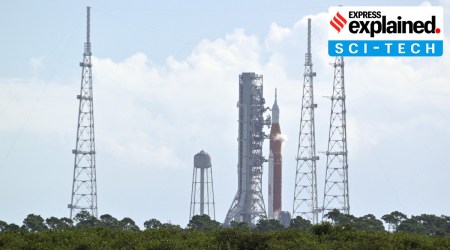 NASA's next-generation moon rocket, the Space Launch System (SLS), with the Orion crew capsule, stands on launch complex 39B during the fueling process shortly before its attempted launch for the Artemis I mission was scrubbed, at Cape Canaveral, Florida, U.S. September 3, 2022. (REUTERS/Steve Nesius)