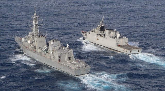 The exercise is taking place after Defence Minister Rajnath Singh and External Affairs Minister S Jaishankar held the India-Japan 2+2 Ministerial Dialogue in Tokyo in which the Japanese side was represented by Minister of Defence Yasukazu Hamada and Minister of Foreign Affairs Yoshimasa Hayashi. (Source: Twitter/ Eastern Naval Command)
