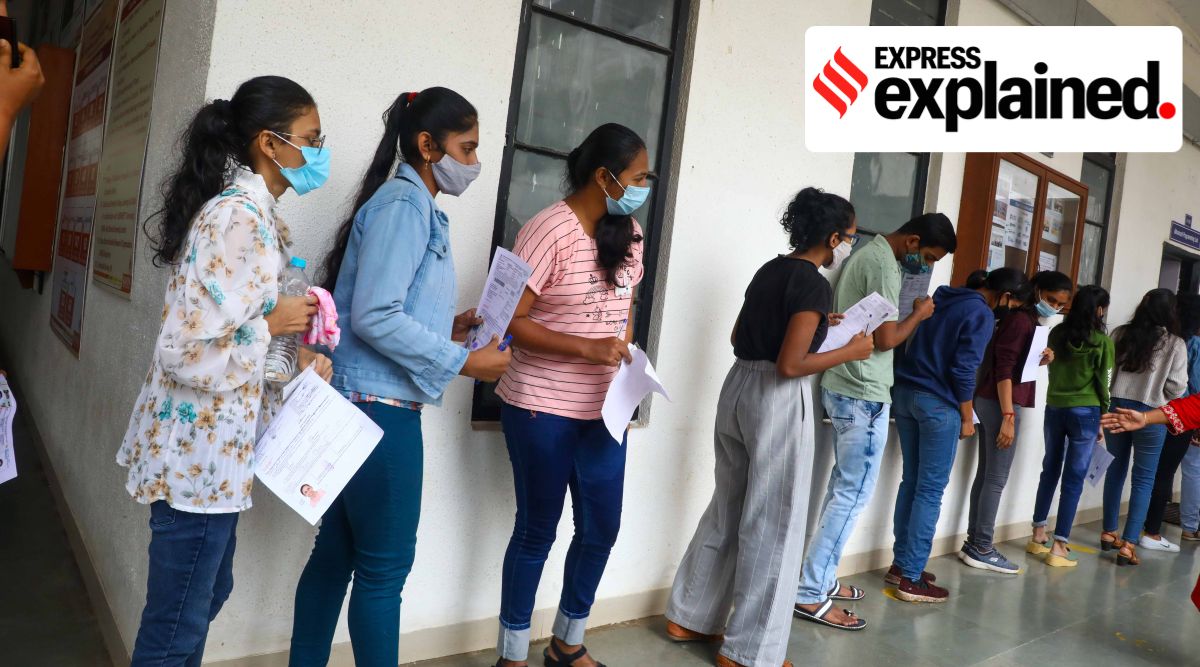 Aspirants for the CUET exams in Wagholi. (Express Photo: Arul Horizon, File)
