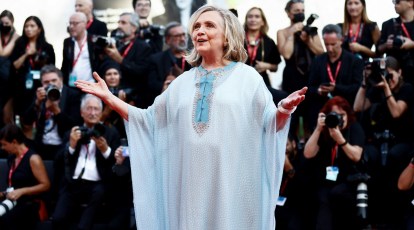 Hillary Clinton Makes Rare Appearance in Sparkling Caftan in