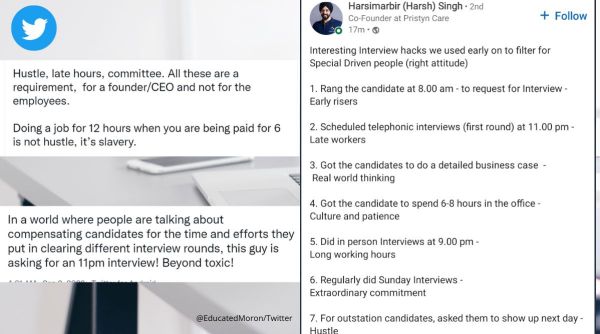Pristyn Care, Harsimarbir Singh, LinkedIn post, toxic work culture, interview hacks, Twitter, jobs, work culture, co-founder, viral, trending