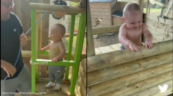 father builds playhouse for little boy, father surprises boy, little boy's cute reaction, baby video, indian express