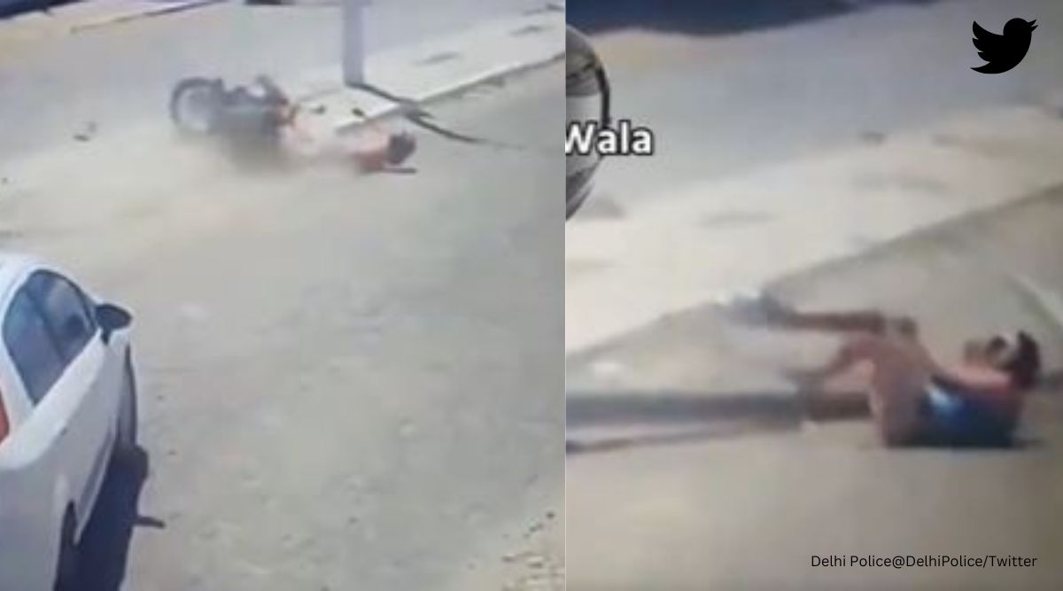 Delhi police, helmet saves rider twice, wearing helmet, helmet, rider escapes injuries twice, indian express