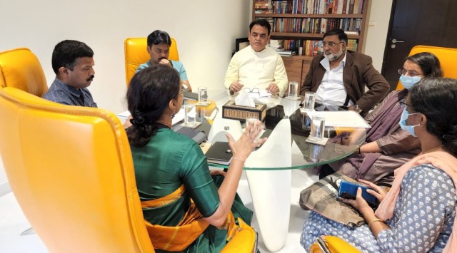 Dr Ashwath Narayan conducted a meeting on CET ranking with higher education officials on Monday. (Express Photo)