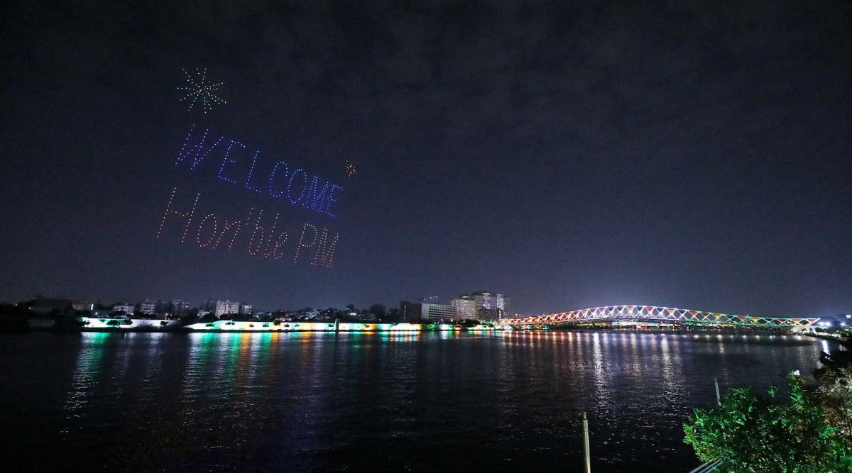 In Pictures: Drone Show Over Sabarmati River Ahead Of National Games 